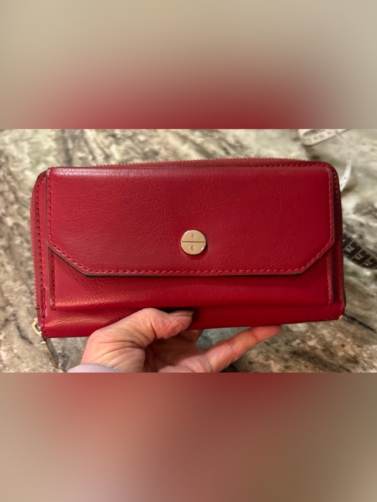 Kenneth Cole Handbags - Kenneth Cole Deep Red Leather Zip Wallet with Silver-Tone Button